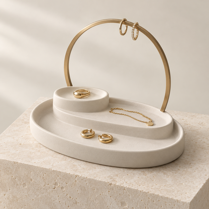 Halo Step ceramic jewelry tray with a brass ring