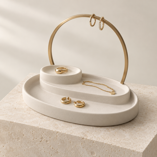 Halo Step ceramic jewelry tray with a brass ring