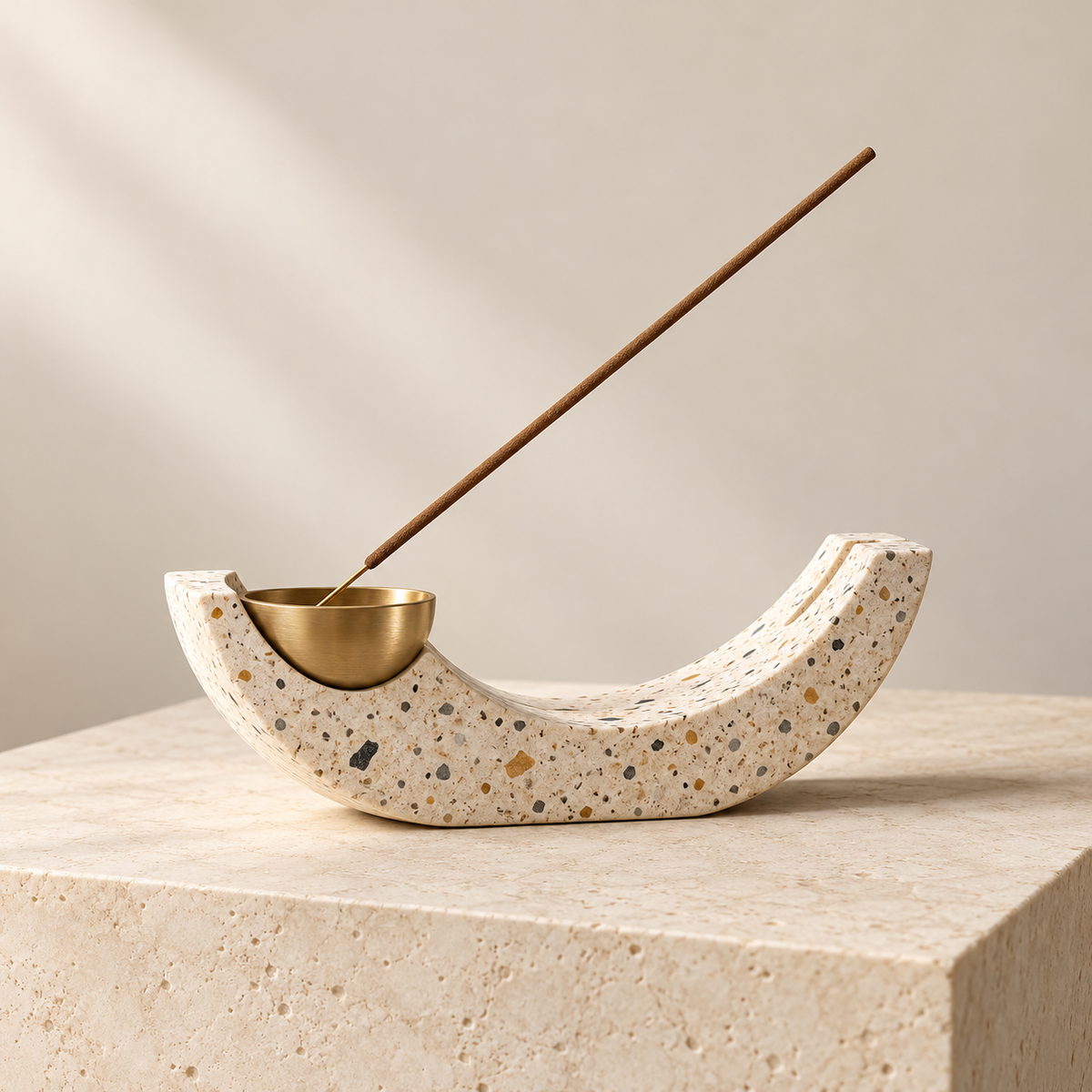 Lunar Sill terrazzo incense cradle with brass cup