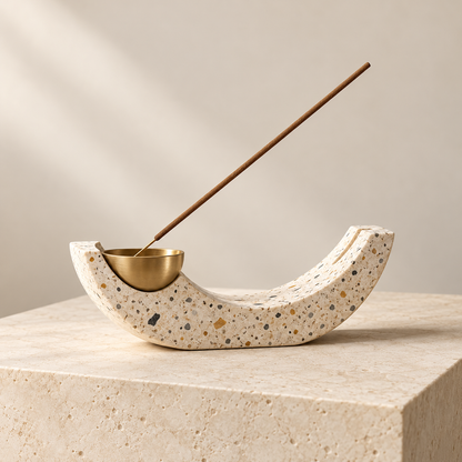 Lunar Sill terrazzo incense cradle with brass cup