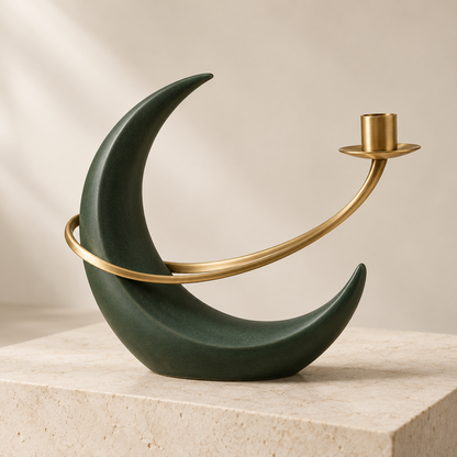 Solstice Comet green ceramic Christmas candle stand with brass arc