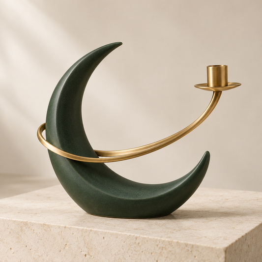Solstice Comet green ceramic Christmas candle stand with brass arc